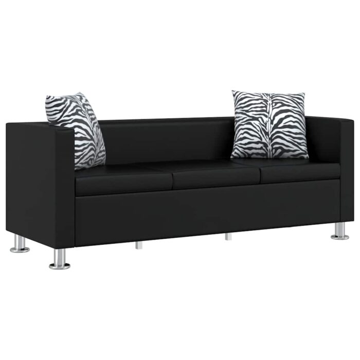 Sofa 3-Sitzer Kunstleder Schwarz – Bild 2