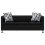 Sofa 3-Sitzer Kunstleder Schwarz – Bild 3