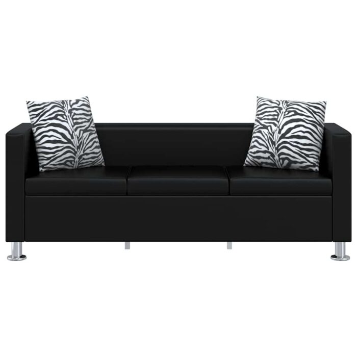 Sofa 3-Sitzer Kunstleder Schwarz – Bild 3