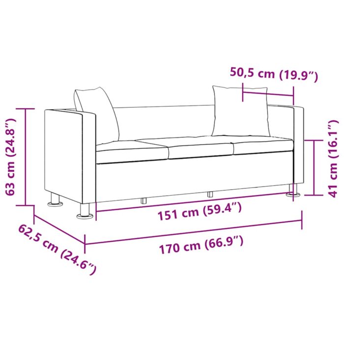 Sofa 3-Sitzer Kunstleder Schwarz – Bild 9