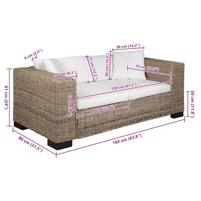 2-Sitzer Sofa Echtes Rattan – Bild 7