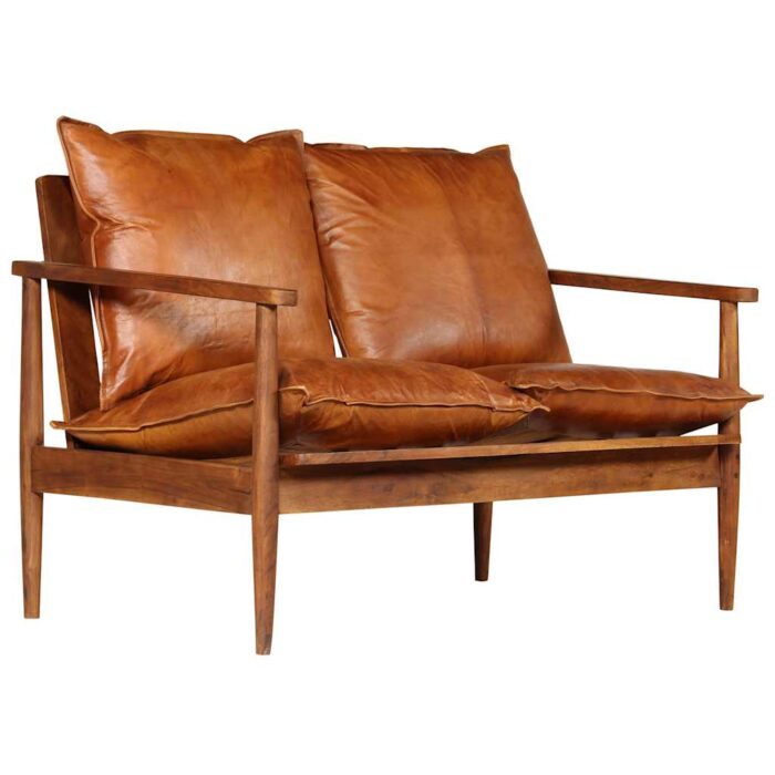 2-Sitzer-Sofa Echtleder Akazienholz Braun – Bild 2
