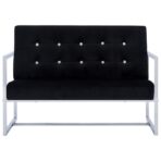 2-Sitzer-Sofa mit Armlehnen Schwarz Chrom und Samt – Bild 3