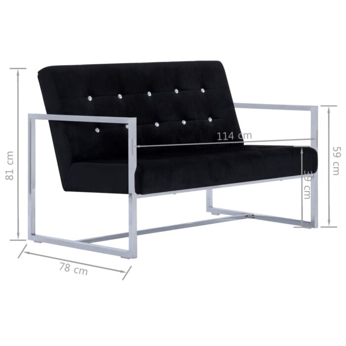 2-Sitzer-Sofa mit Armlehnen Schwarz Chrom und Samt – Bild 8