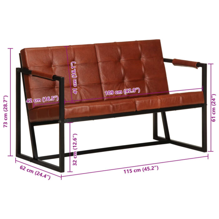 2-Sitzer-Sofa Braun Echtes Ziegenleder – Bild 9