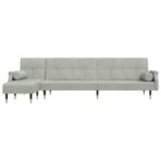 Schlafsofa in L-Form Hellgrau 271x140x70 cm Samt – Bild 3