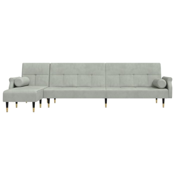Schlafsofa in L-Form Hellgrau 271x140x70 cm Samt – Bild 3