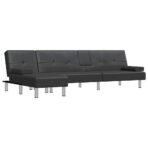 Schlafsofa in L-Form Schwarz 255x140x70 cm Kunstleder – Bild 2