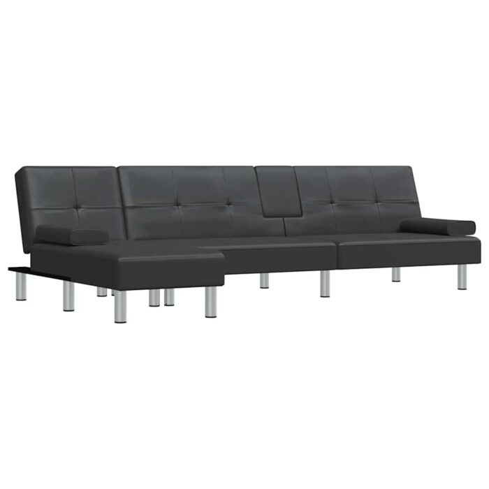 Schlafsofa in L-Form Schwarz 255x140x70 cm Kunstleder – Bild 2