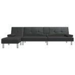 Schlafsofa in L-Form Schwarz 255x140x70 cm Kunstleder – Bild 3