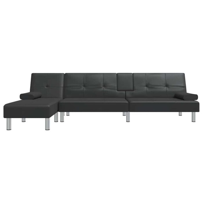 Schlafsofa in L-Form Schwarz 255x140x70 cm Kunstleder – Bild 3