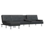 Schlafsofa in L-Form Schwarz 255x140x70 cm Kunstleder – Bild 4