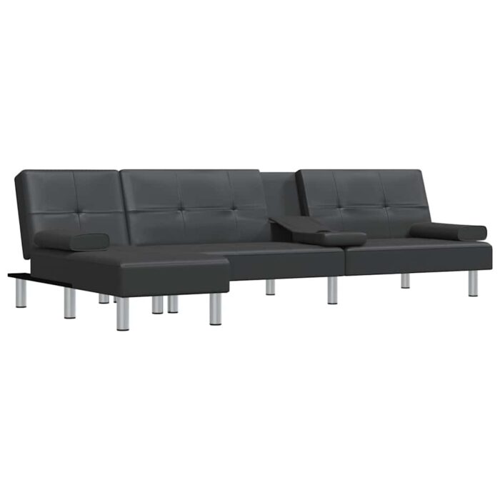 Schlafsofa in L-Form Schwarz 255x140x70 cm Kunstleder – Bild 4
