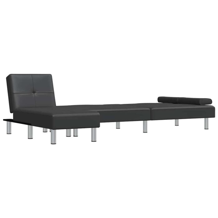 Schlafsofa in L-Form Schwarz 255x140x70 cm Kunstleder – Bild 5