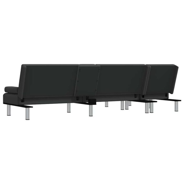 Schlafsofa in L-Form Schwarz 255x140x70 cm Kunstleder – Bild 6