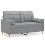 2-Sitzer-Sofa mit Zierkissen Hellgrau 120 cm Stoff – Bild 2