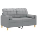 2-Sitzer-Sofa mit Zierkissen Hellgrau 120 cm Stoff – Bild 3