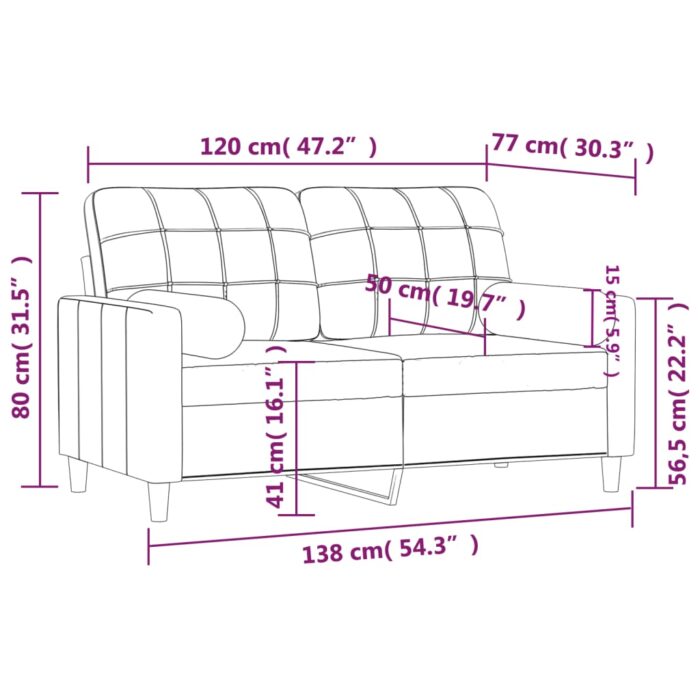 2-Sitzer-Sofa mit Zierkissen Hellgrau 120 cm Stoff – Bild 8