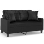 2-Sitzer-Sofa mit Zierkissen Schwarz 120 cm Kunstleder – Bild 2