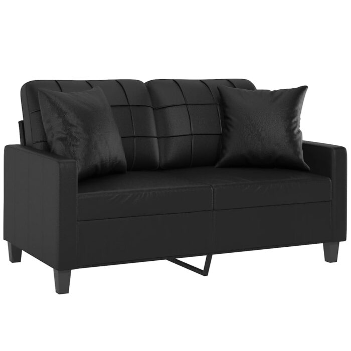 2-Sitzer-Sofa mit Zierkissen Schwarz 120 cm Kunstleder – Bild 3