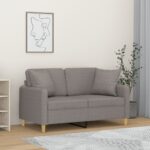2-Sitzer-Sofa mit Zierkissen Hellgrau 120 cm Stoff