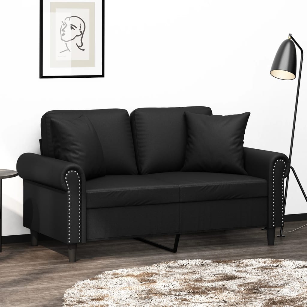 3200925_1.jpg 2-Sitzer-Sofa mit Zierkissen Schwarz 120 cm Kunstleder – Bild 1