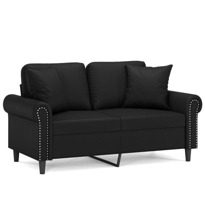 2-Sitzer-Sofa mit Zierkissen Schwarz 120 cm Kunstleder – Bild 2