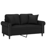 2-Sitzer-Sofa mit Zierkissen Schwarz 120 cm Kunstleder – Bild 3