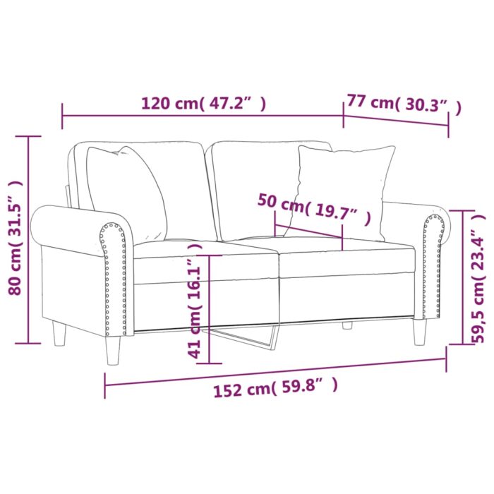 2-Sitzer-Sofa mit Zierkissen Schwarz 120 cm Kunstleder – Bild 8