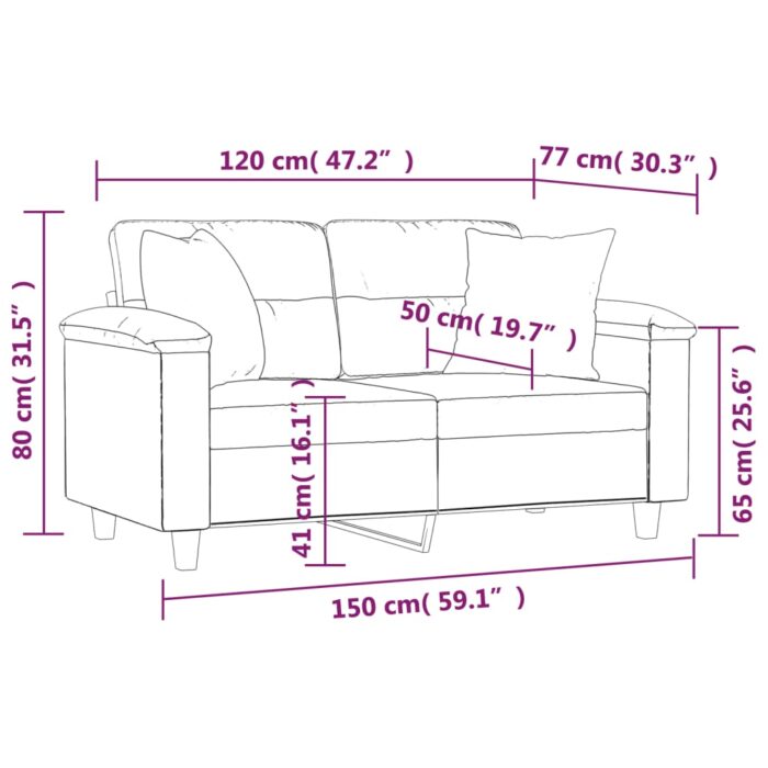 2-Sitzer-Sofa mit Kissen Taupe 120 cm Mikrofasergewebe – Bild 8