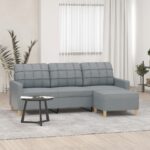 3-Sitzer-Sofa mit Hocker Hellgrau 180 cm Stoff