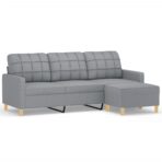3-Sitzer-Sofa mit Hocker Hellgrau 180 cm Stoff – Bild 2