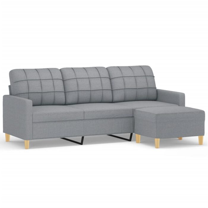 3-Sitzer-Sofa mit Hocker Hellgrau 180 cm Stoff – Bild 2