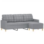3-Sitzer-Sofa mit Hocker Hellgrau 180 cm Stoff – Bild 3
