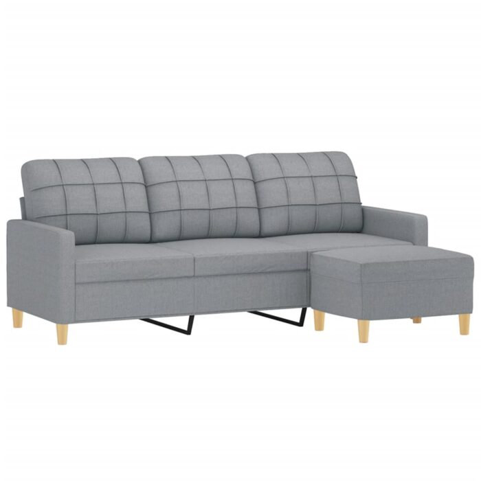 3-Sitzer-Sofa mit Hocker Hellgrau 180 cm Stoff – Bild 3