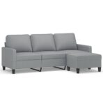 3-Sitzer-Sofa mit Hocker Hellgrau 180 cm Stoff – Bild 2