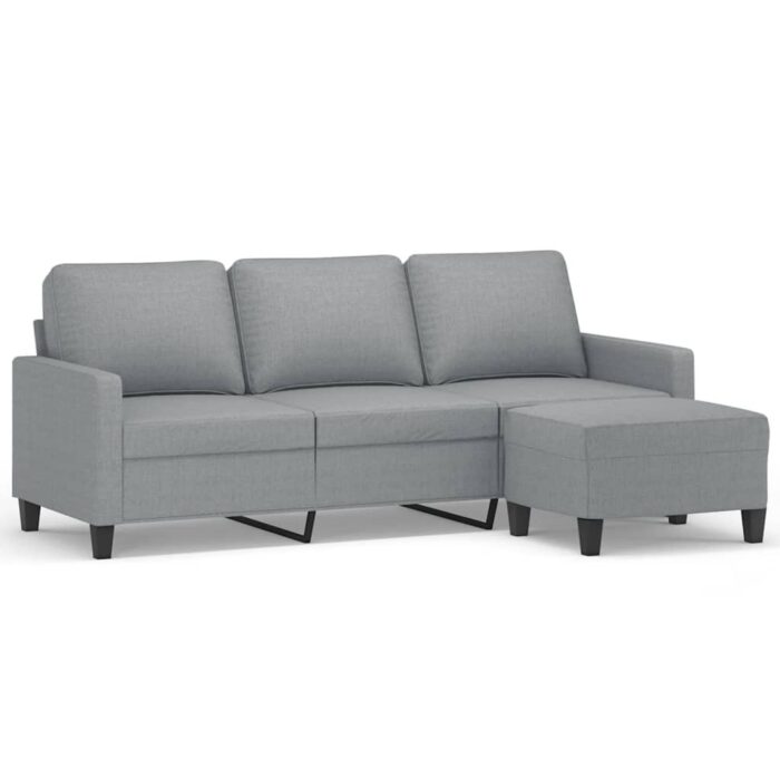 3-Sitzer-Sofa mit Hocker Hellgrau 180 cm Stoff – Bild 2