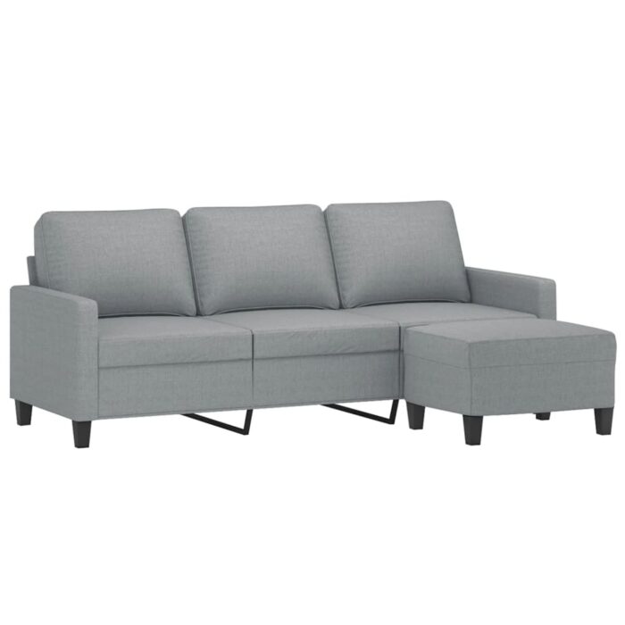 3-Sitzer-Sofa mit Hocker Hellgrau 180 cm Stoff – Bild 3
