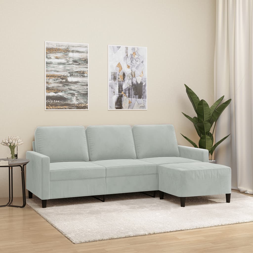 3201055_1.jpg 3-Sitzer-Sofa mit Hocker Hellgrau 180 cm Samt – Bild 1