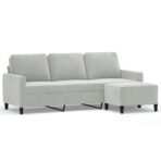 3-Sitzer-Sofa mit Hocker Hellgrau 180 cm Samt – Bild 2