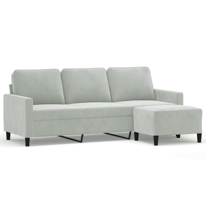 3-Sitzer-Sofa mit Hocker Hellgrau 180 cm Samt – Bild 2