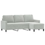 3-Sitzer-Sofa mit Hocker Hellgrau 180 cm Samt – Bild 3