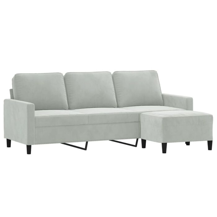 3-Sitzer-Sofa mit Hocker Hellgrau 180 cm Samt – Bild 3