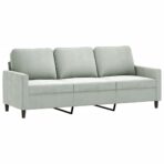 3-Sitzer-Sofa mit Hocker Hellgrau 180 cm Samt – Bild 4