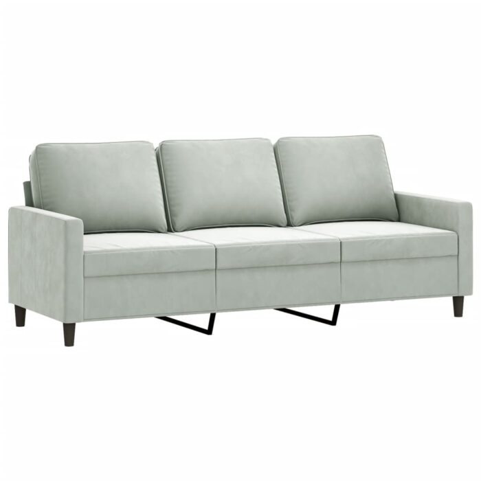 3-Sitzer-Sofa mit Hocker Hellgrau 180 cm Samt – Bild 4