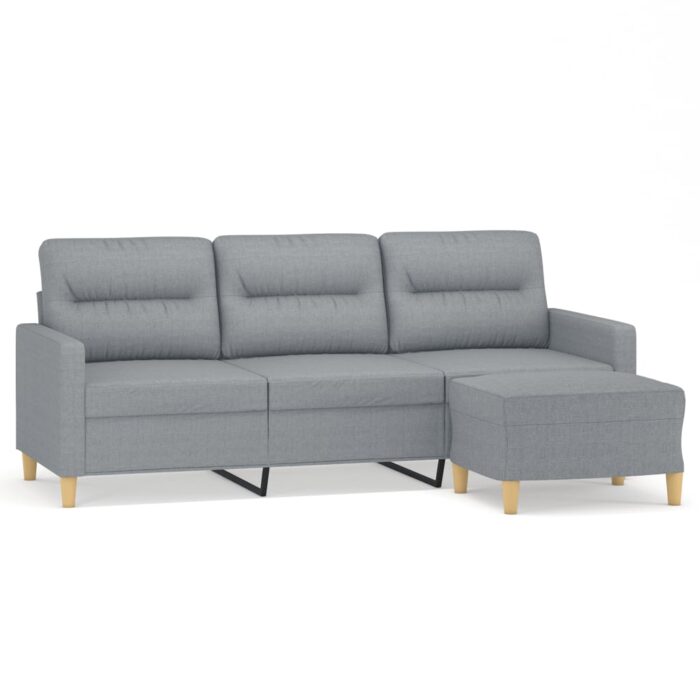 3-Sitzer-Sofa mit Hocker Hellgrau 180 cm Stoff – Bild 2