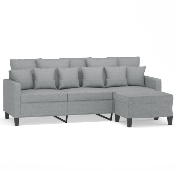 3-Sitzer-Sofa mit Hocker Hellgrau 180 cm Stoff – Bild 2