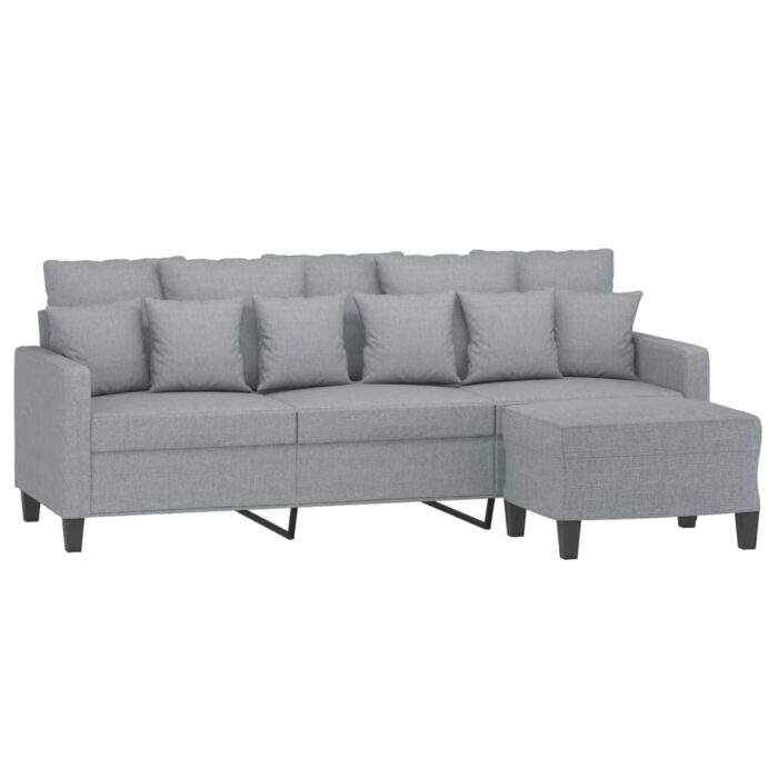 3-Sitzer-Sofa mit Hocker Hellgrau 180 cm Stoff – Bild 3