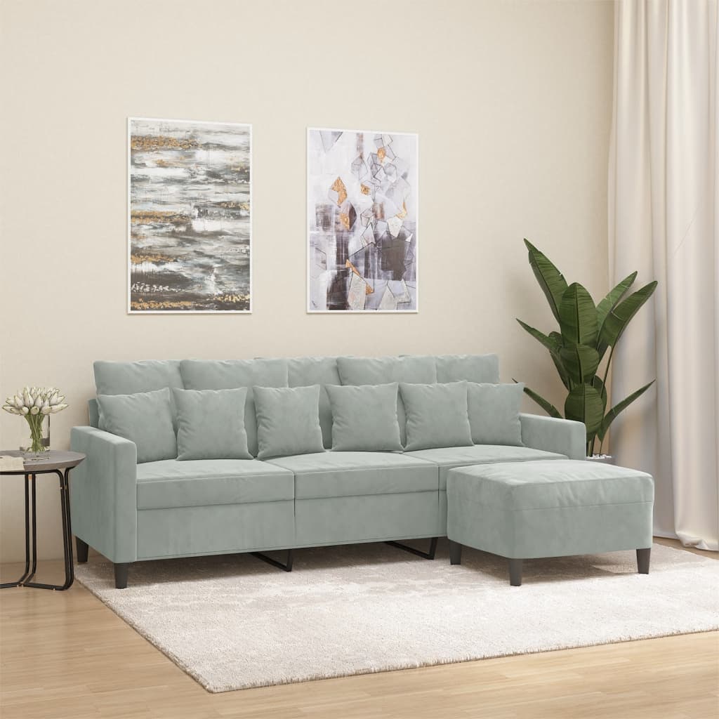 3201107_1.jpg 3-Sitzer-Sofa mit Hocker Hellgrau 180 cm Samt – Bild 1