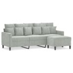 3-Sitzer-Sofa mit Hocker Hellgrau 180 cm Samt – Bild 2